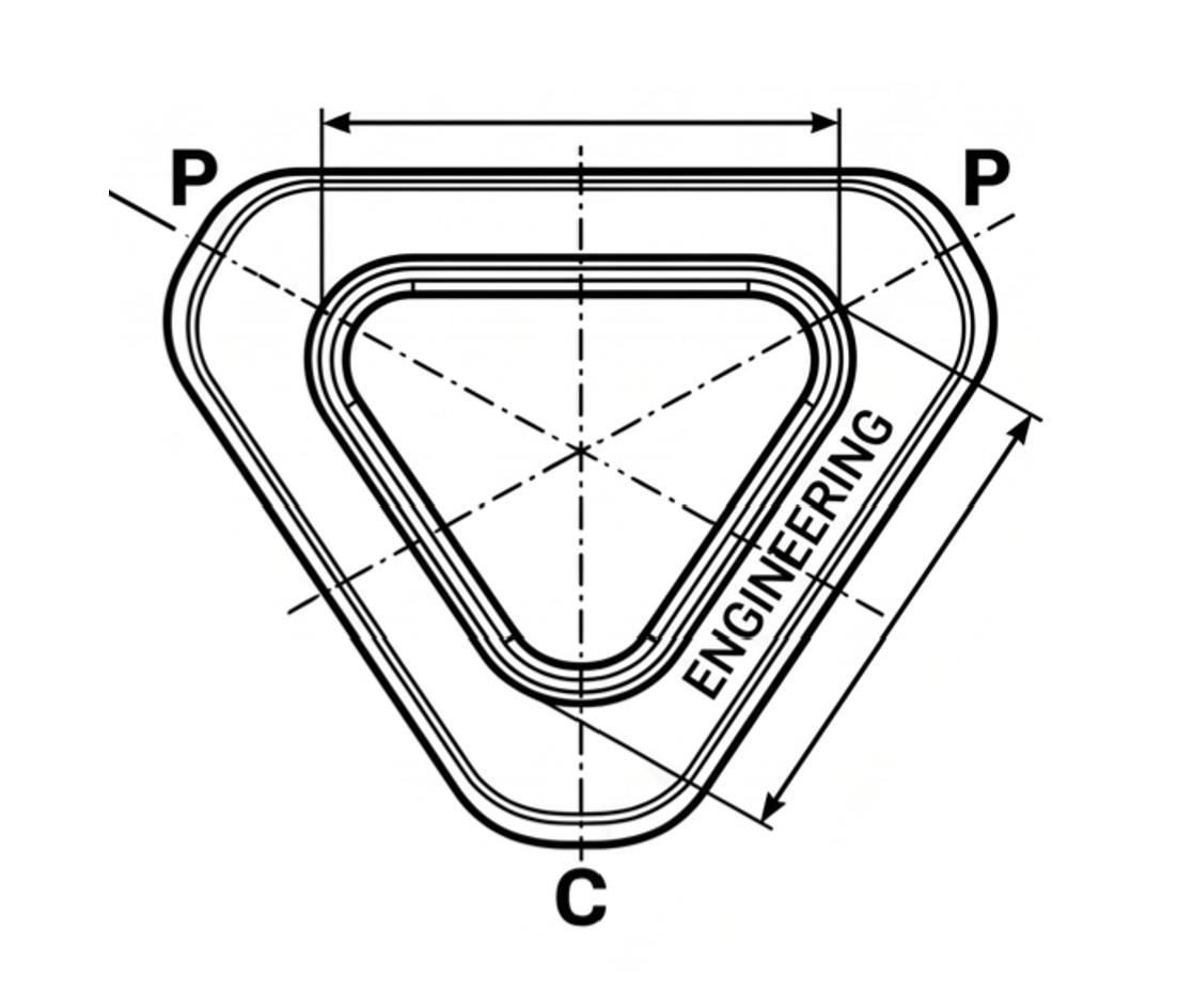 AI PCP-Engineering Triangle — Skizze mit P (Process oben), C (Cost links unten), P (Performance rechts unten) und ENGINEERING-Beschriftung